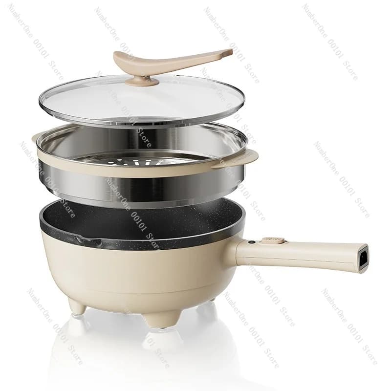 Non-Stick Electric Wok Pan Multifunctional Home Stir-Fry Stew Boil Cooking Pot One-Piece Design Easy Clean Cool Touch Handles