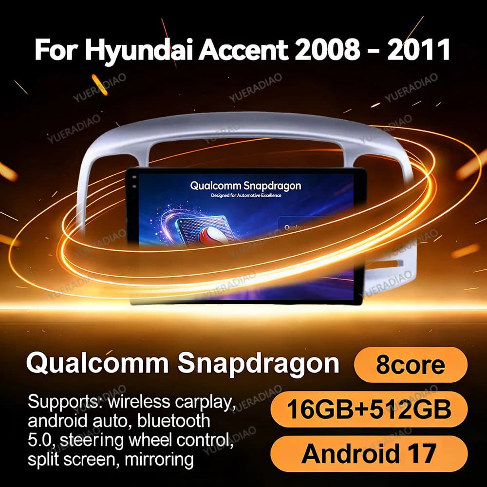 Android 17 Car Radio For Hyundai Accent 2008 - 2011 Qualcomm Carplay Automotive Carplay Multimedia Central Double Din DVD BT FM