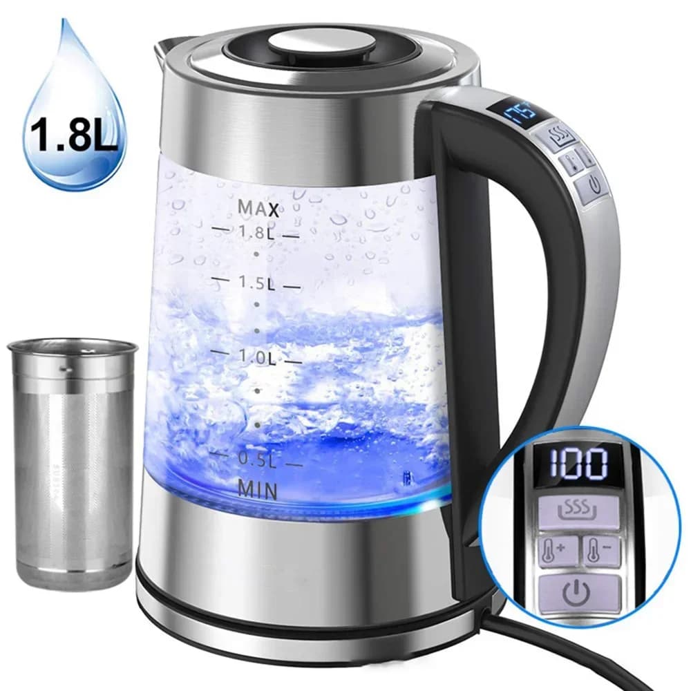 th Intelligent thermostatic glass electric kettle 1.8L Hot water for domestic use Multifunction 220V Automatic shutdown Insulation