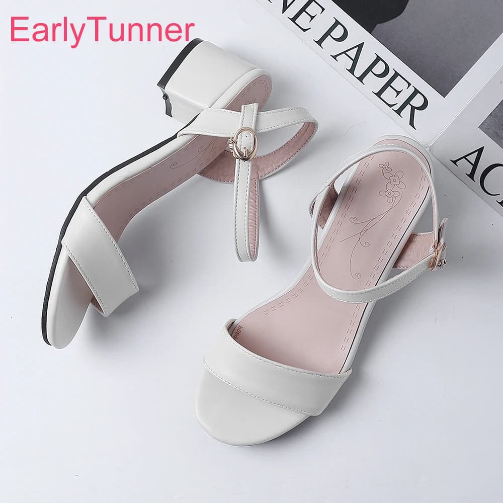 Brand New Summer Elegant White Beige Women's Sandals Sexy Mid Heels Office Shoes Plus Big Small Size 31 43 47 52