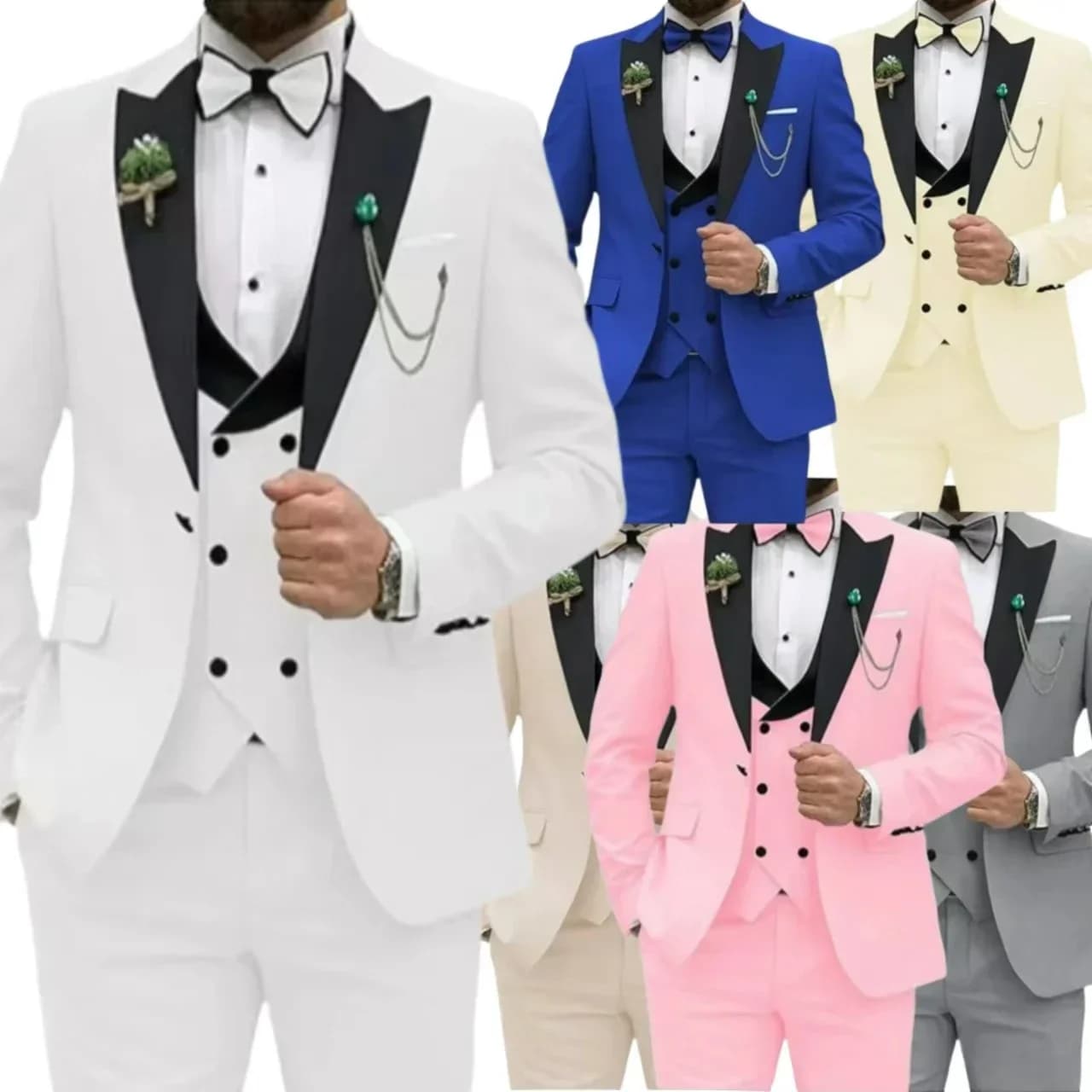 Abiti da uomo 3 pezzi Blazer Gilet e pantaloni Set Risvolto a punta Abiti da smoking di lusso per uomo per abiti da cerimonia da sposa Affari