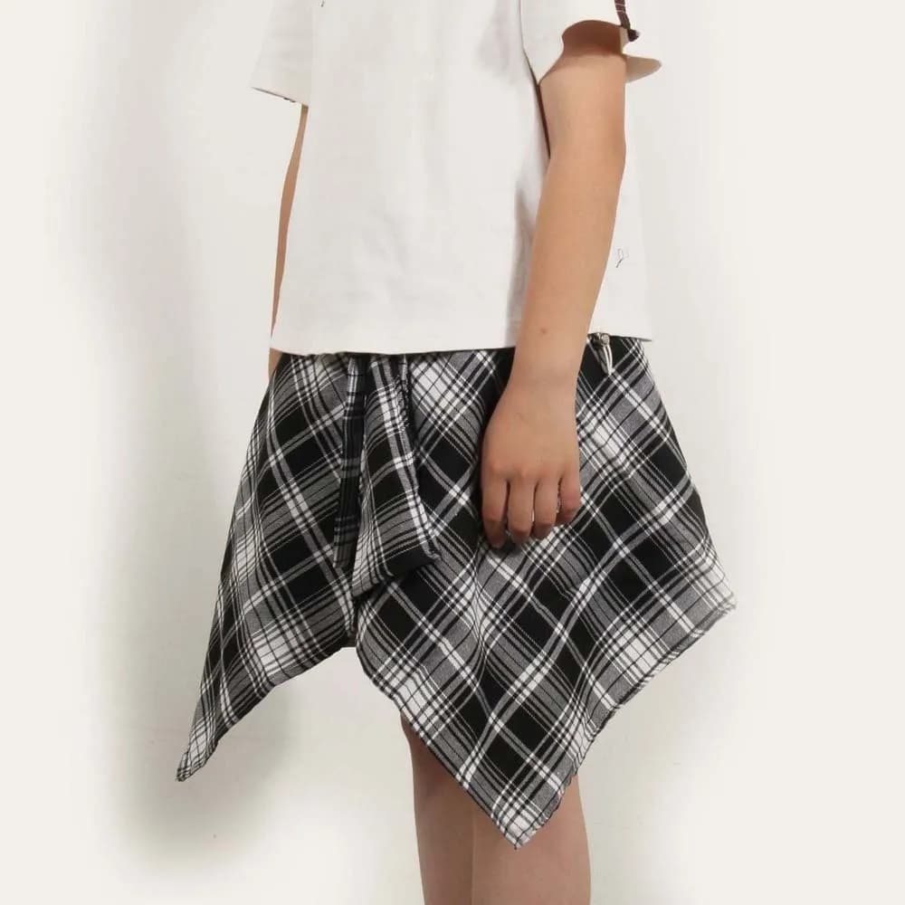 Korean Style Plaid Skirt Belted Irregular High Waist Kids a-line Shortskirt Underskirt Y2K Waist Seal Skirt Jeans Decoration