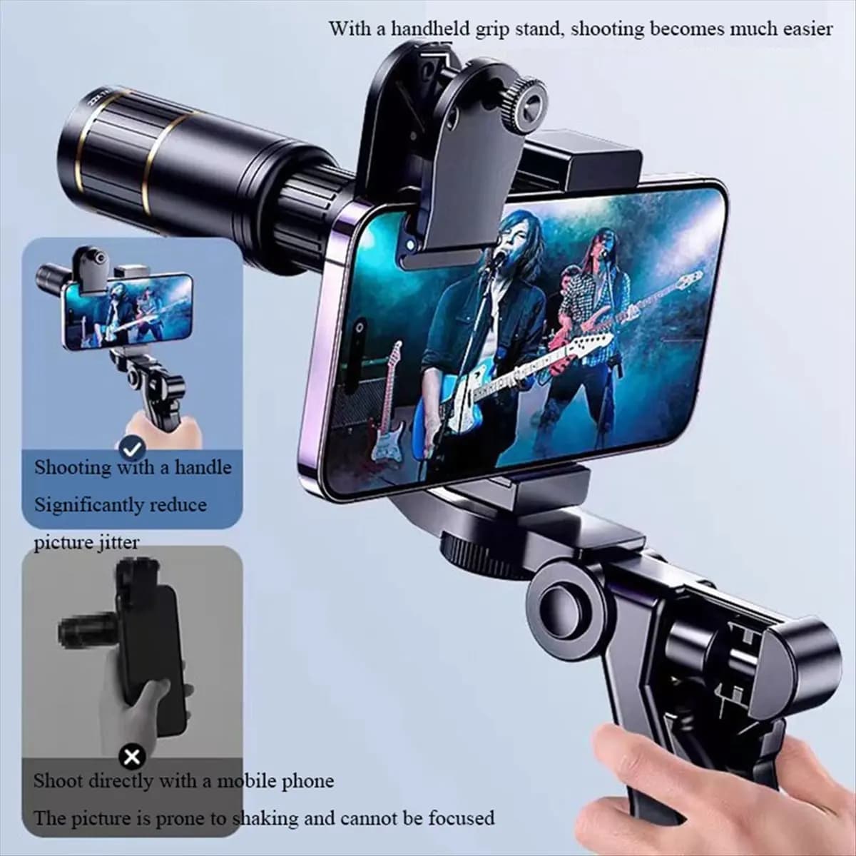 Teleobiettivo 22X Telescopio monoculare Telescopio grandangolare HD Len con rivestimento ottico con treppiede a clip 2In1 per telefono cellulare