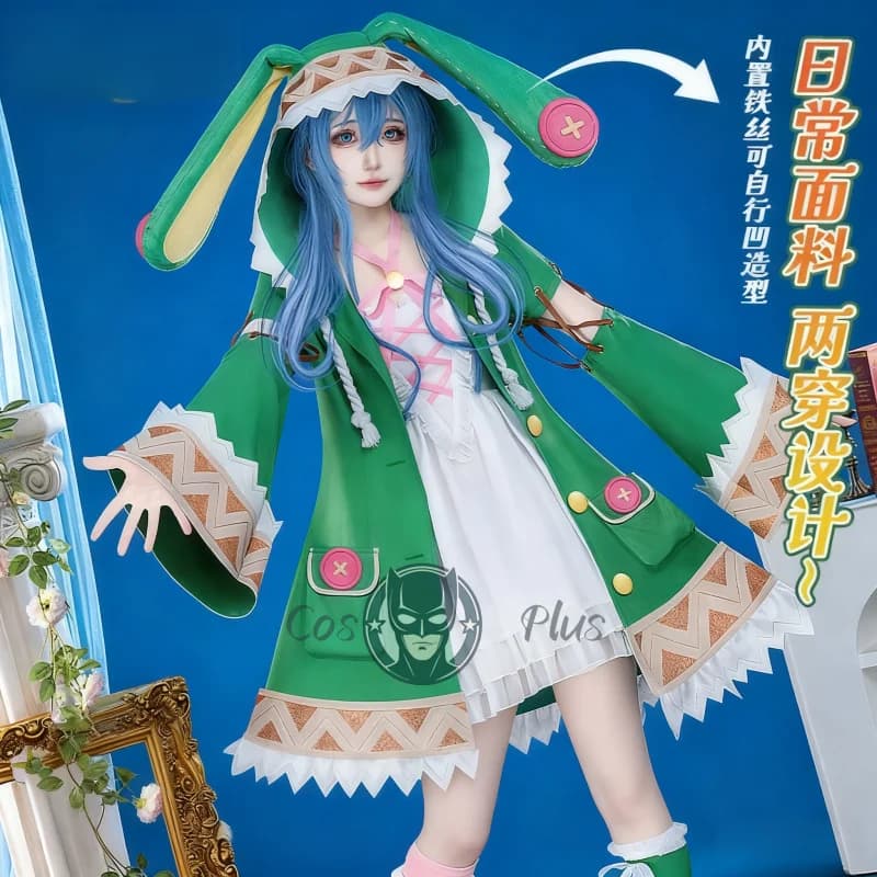 Anime DATE A LIVE Himekawa Yoshino Costume Cosplay da donna Simpatico cappotto di coniglio verde Abito uniforme quotidiano Carnevale Abito di Halloween