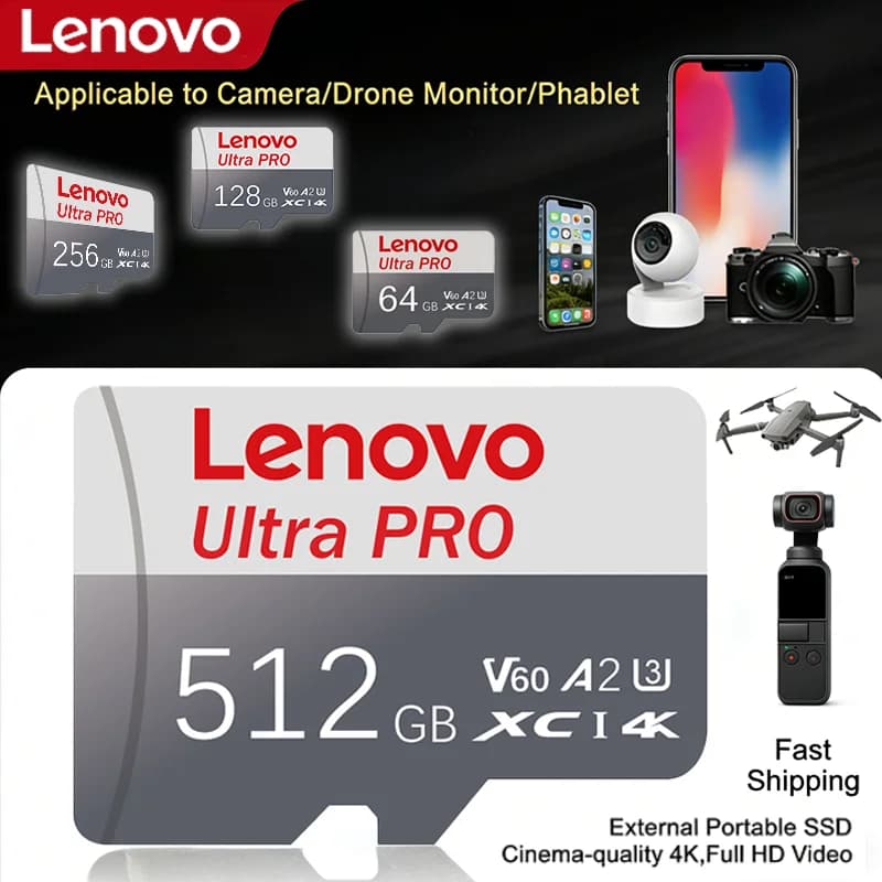 Lenovo Class 10 Mini SD/TF Card High Speed U3 4K Flash Memory Card for Mobile Phone And Tablet 128GB 256GB 512GB