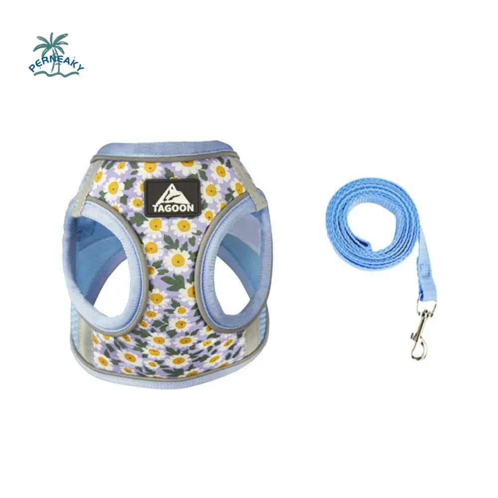 Floral Pet Harness Anti Escape Reflective Cat Chest Strap Adjustable Meash Dog Leash Set French Bulldog Chihuahua Pug