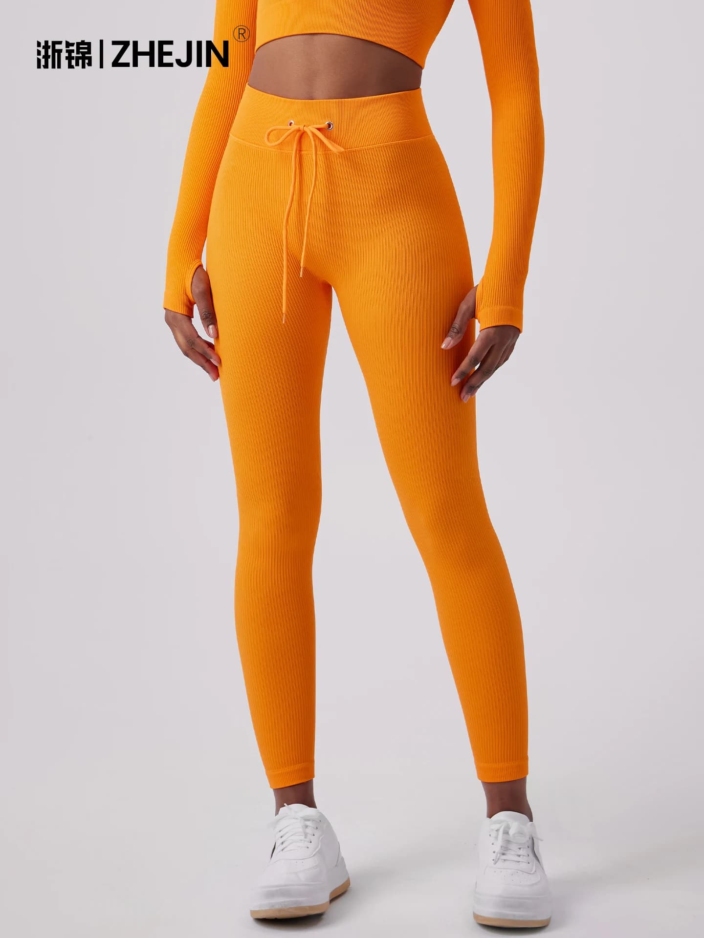 ZHEJIN Seamless Ribbed Yoga Pants Women High Waist Drawstring Leggings Gym Workout Tights Tummy Control Fitness Sportswear