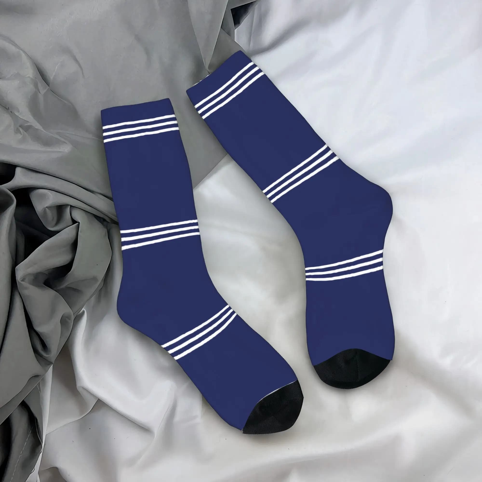 Custom Socks with Nautical Ancore Print and Navy Blue Strips for Men and Women, Summer Elastics, Autumn and Winter