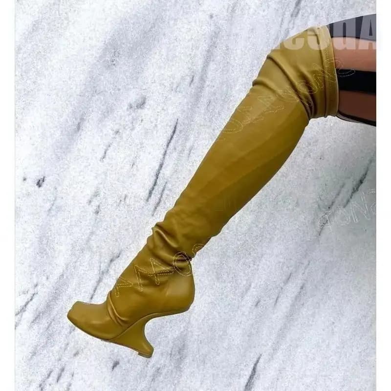 Stivali Verdi con Tacco a Punta Quadrata Stile Unico, Scarpe da Donna Slip-On Nuova Moda per Feste, Banchetti, Sfilate, Appuntamenti 2026 Zapatos Para Mujeres
