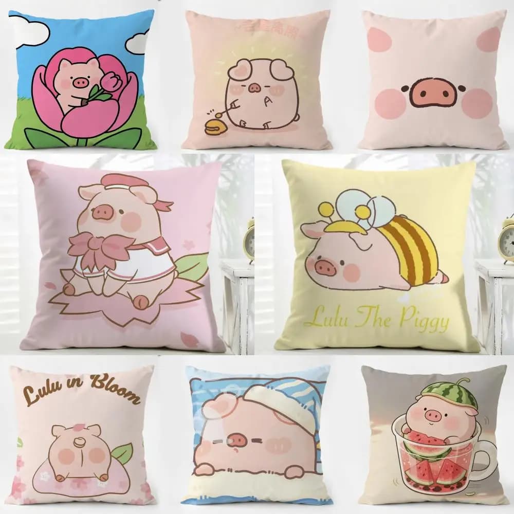 animal cute L-Lulu Pig Cushion Cover Iceland Washable Linen comfort for Daily Sofa Bed Home Room Decor