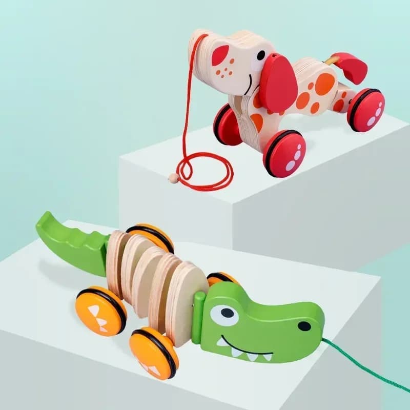 Trascina i giocattoli del bambino in legno Drag Car Baby impara il giocattolo della passeggiata giocattolo educativo del coccodrillo cucciolo lumaca corda di trazione Animal muslimah