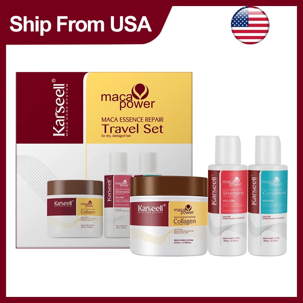 Karseell Travel Set with Mask, Shampoo and Balm, Hair Collagen Treatment, Deep Repair for Dry and Damaged Hair