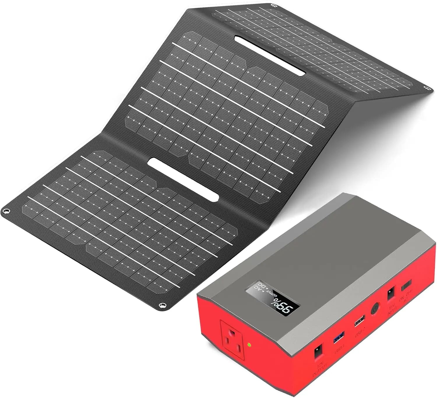 65W Portable Solar Power Bank with AC socket, 23400mAh Laptop Charger and Foldable Panel for Camping and Outdoor Hiking