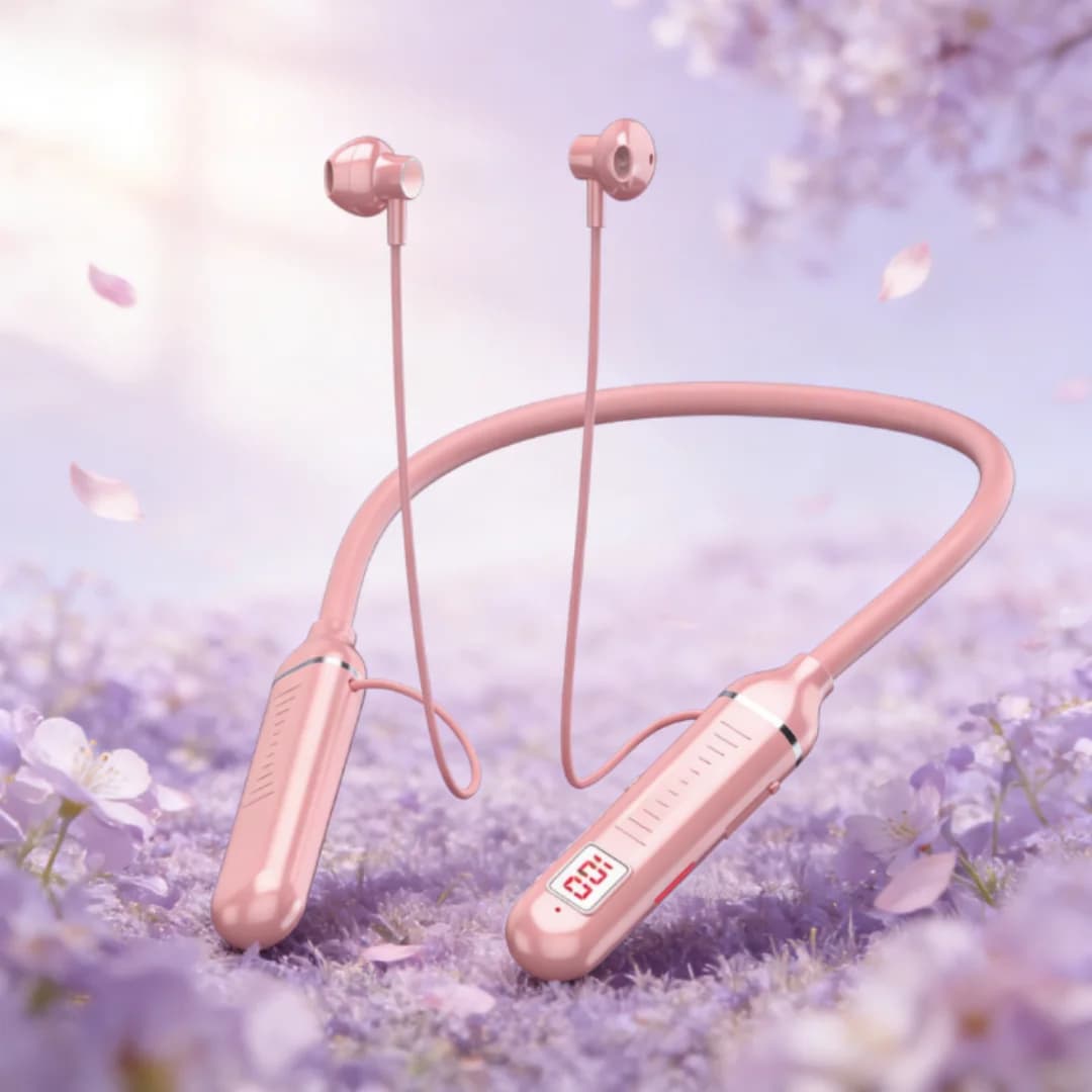 Bluetooth 5.3 Wireless Headphones with Neck Strap, Gaming Headphones with LED Display, HIFI Sportive TWS Headphones with Microphone and TF Card Slot