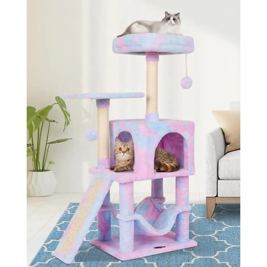 PAW Rainbow Albero per Gatti da Interno con Tiragraffi, Cuccia Moderna, Amaca, Palla Sospesa e Tappetino