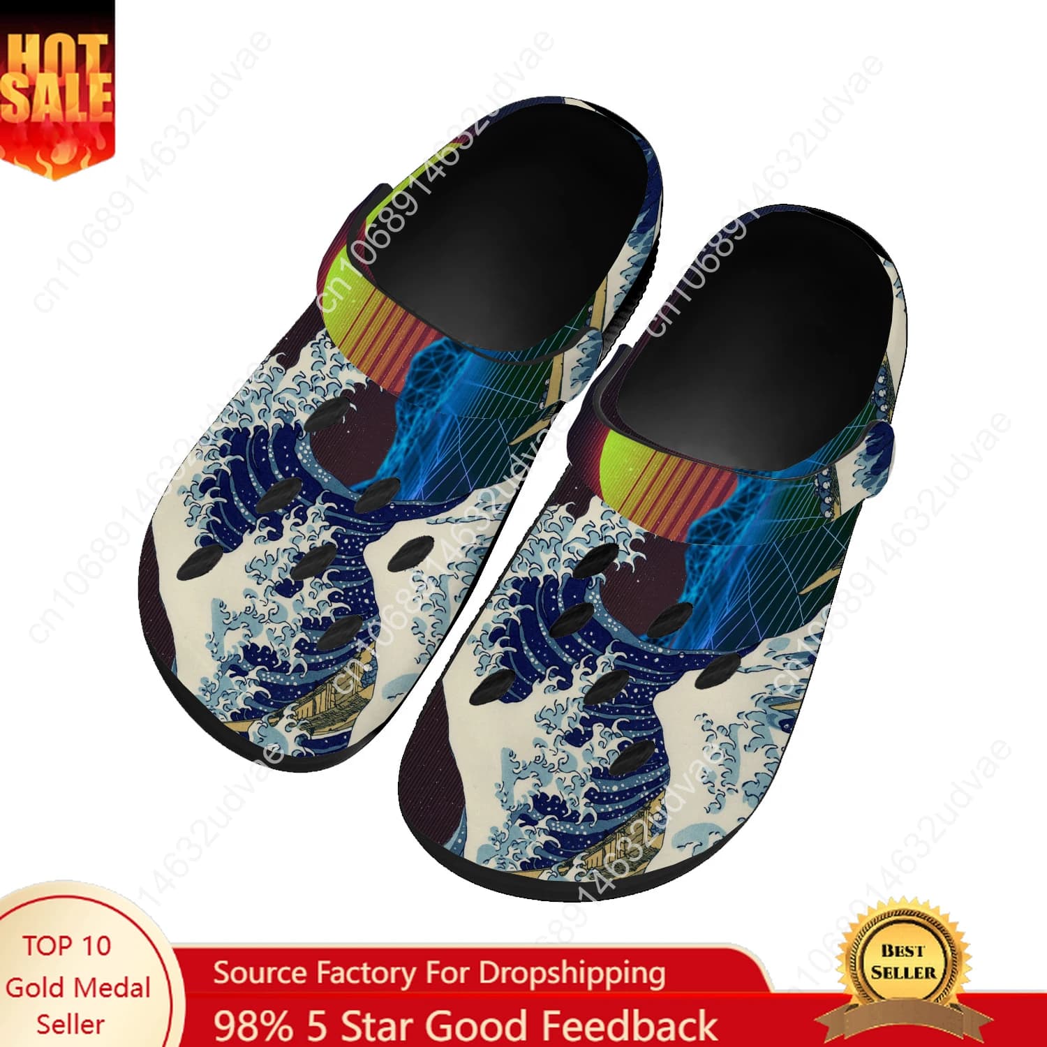 The Big Wave of Kanagawa Water Shoes Man Woman Anti-slip Garden Hoses for Home Custom Sandals Beach Slippers with Breathable Hole