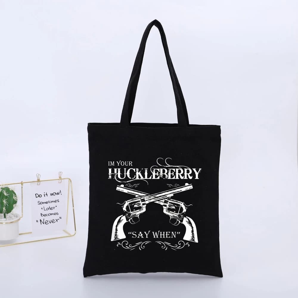 Western Style Graphic Canvas Tote Bag with Typography Print for Casual Daily Use