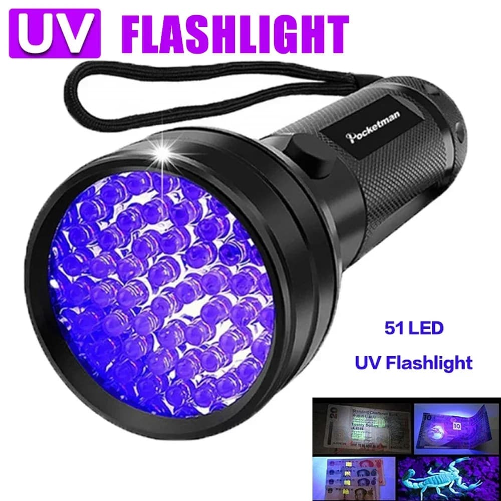 12/21/51 LED Torcia UV protettiva Luce nera 395 NM Torcia ultravioletta Rilevatore di luce nera per urina di cane Macchia di animali domestici e insetti da letto