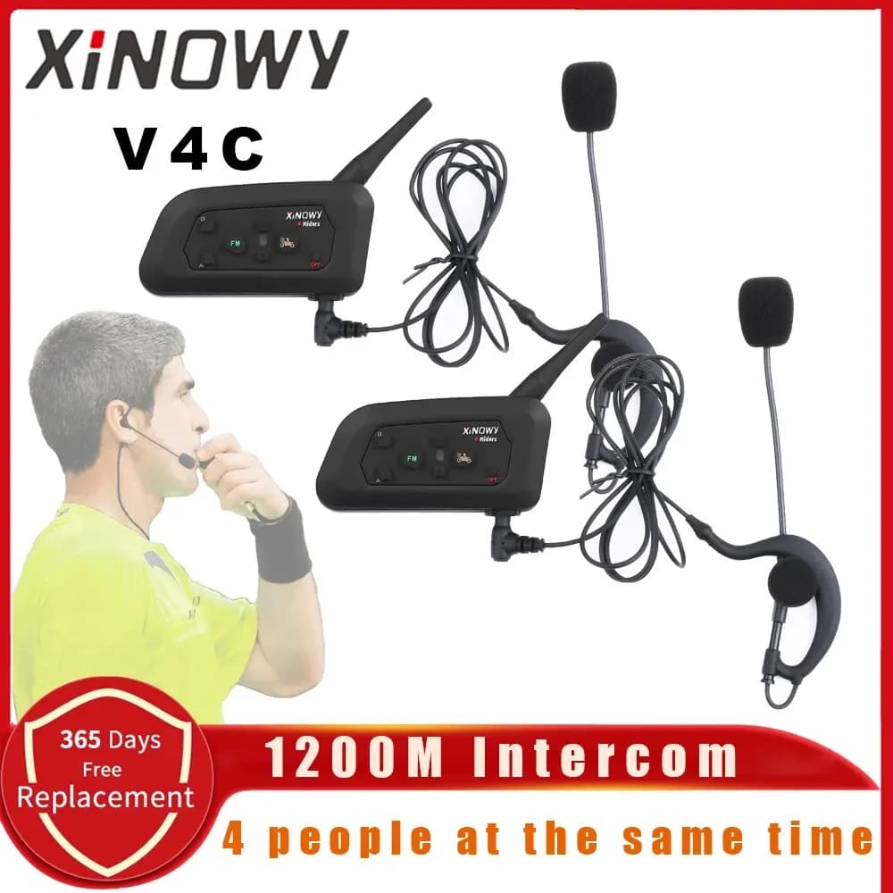 XiNOWy V4C arbitro auricolare Bluetooth interfono Full Duplex 1200M calcio calcio auricolare auricolare BT Interphone con Radio FM
