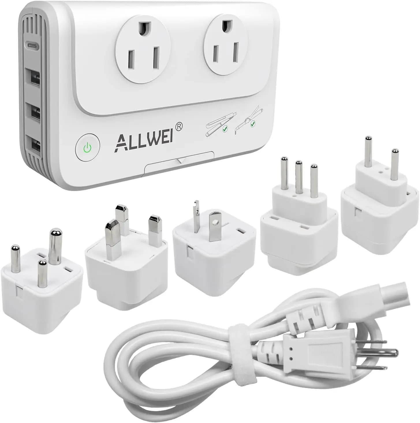 Adattatore da viaggio universale Convertitore da 220 V a 110 V per piastre per capelli, ferri arricciacapelli fino a 200 W con spine in tutto il mondo