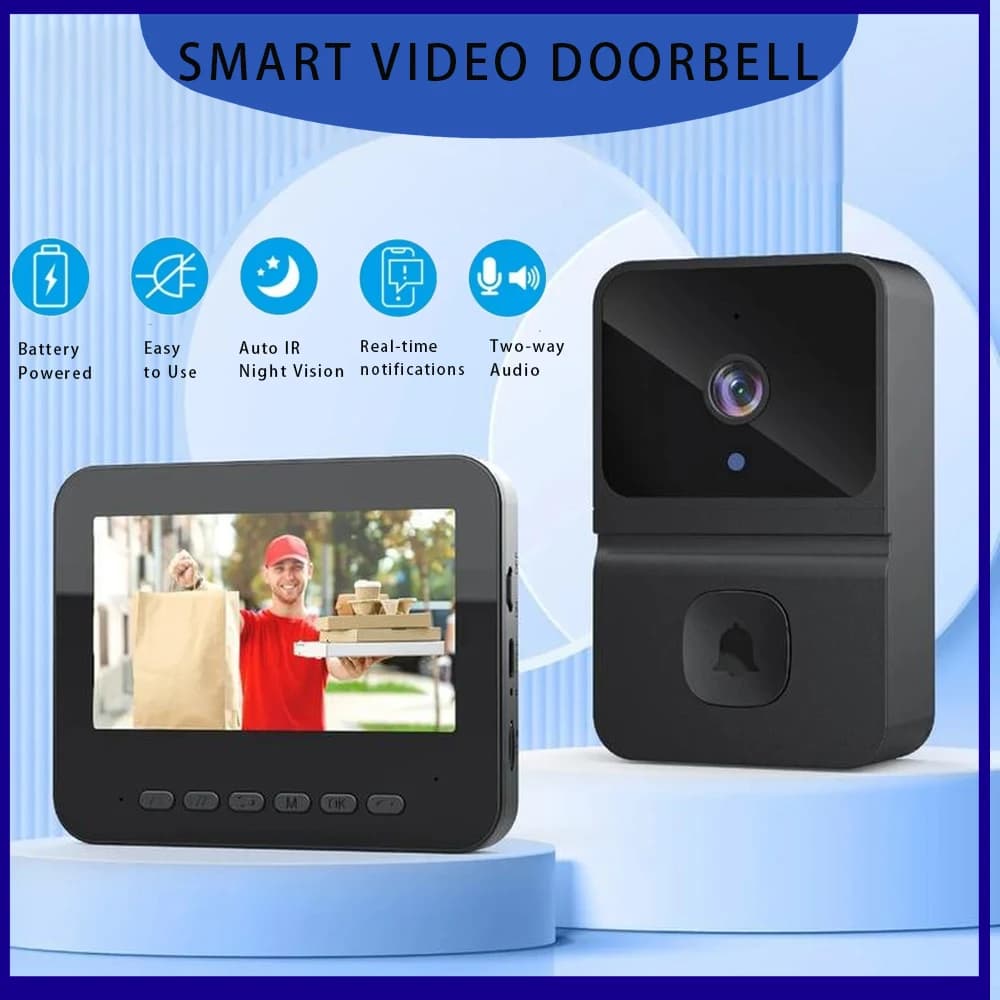 Campanello wireless 2.4G con display da 4,3" e telecamera spioncino digitale impermeabile per visione notturna IR + citofono Smart Home
