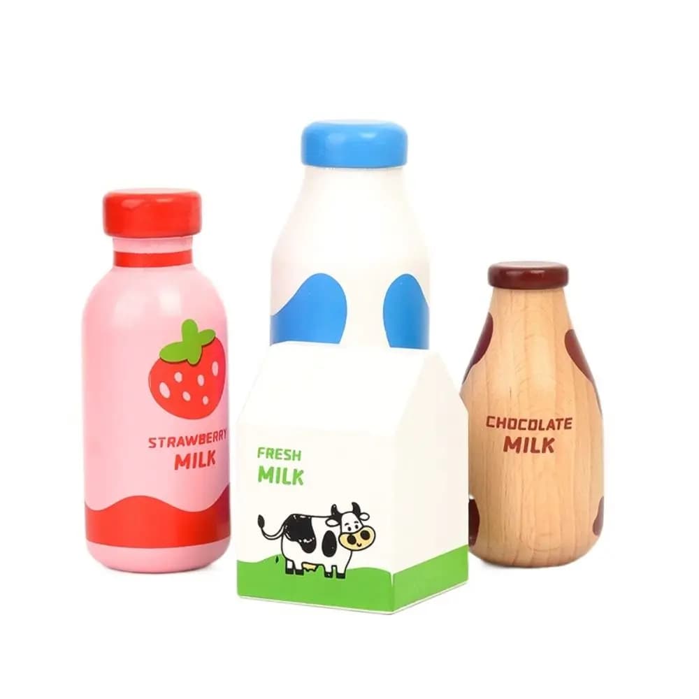 Giocattolo Bottiglia di Latte Fragola per Gioco di Imitazione, Giocattoli Alimentari da Cucina, Simulazione Educativa in Legno, Giocattolo per Bambini
