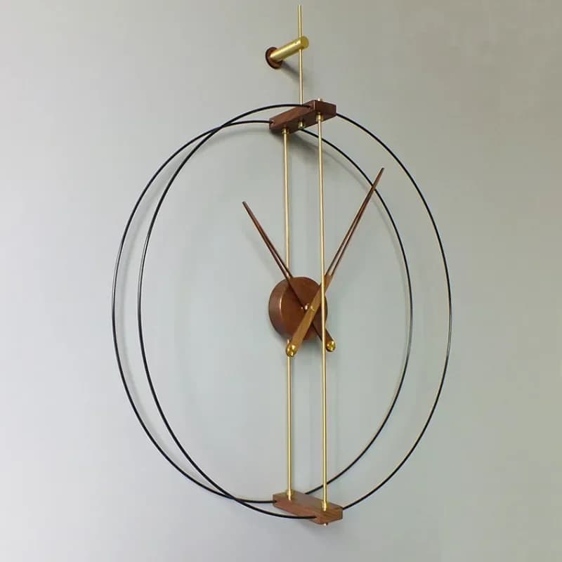 Watch from Creative Nordic Wall Spanish in Solid Wood with Large Hands, Quiet for Living, Double Circle, Modern Luxury, Home Decoration