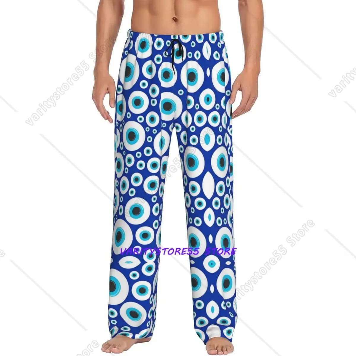 Custom Nazar Evil Eye Pajama Pants Sleepwear for Men Elastic Waistband Symbol Amulet Sleep Lounge Bottoms with Pockets