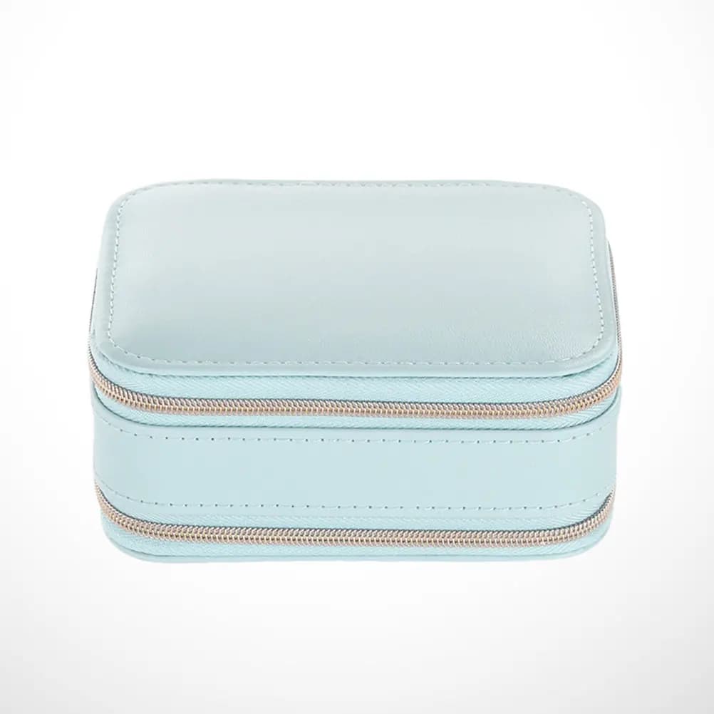 Wallet in PU Blue with Double Hinge, Compact Travel Case with Full Mirror for Women