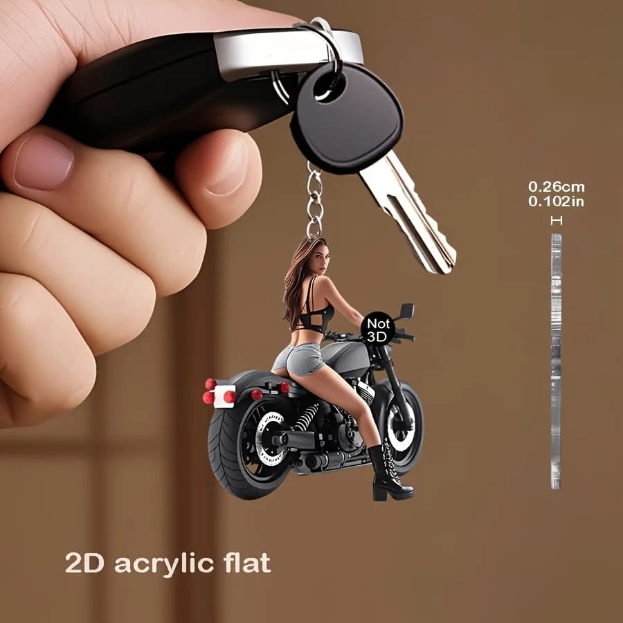 2D Flat Motorcycle Keychain for Women, Acrylic Keychain, Backpack and Cell Phone Charms, Car and Home Decor