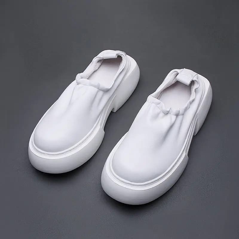 Scarpe da Uomo in Vera Pelle, Design Estivo, Slip-on Monocolore, Mocassini con Rialzo Interno, Comode Scarpe Casual con Plateau