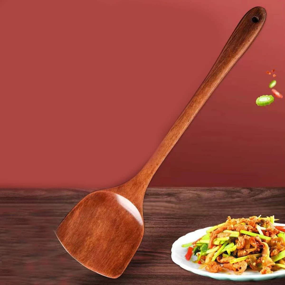 Spatule domestique spatule en bois poêle antiadhésive spécial ménage longue poignée spatule de cuisson en bois spatule 1 pièces