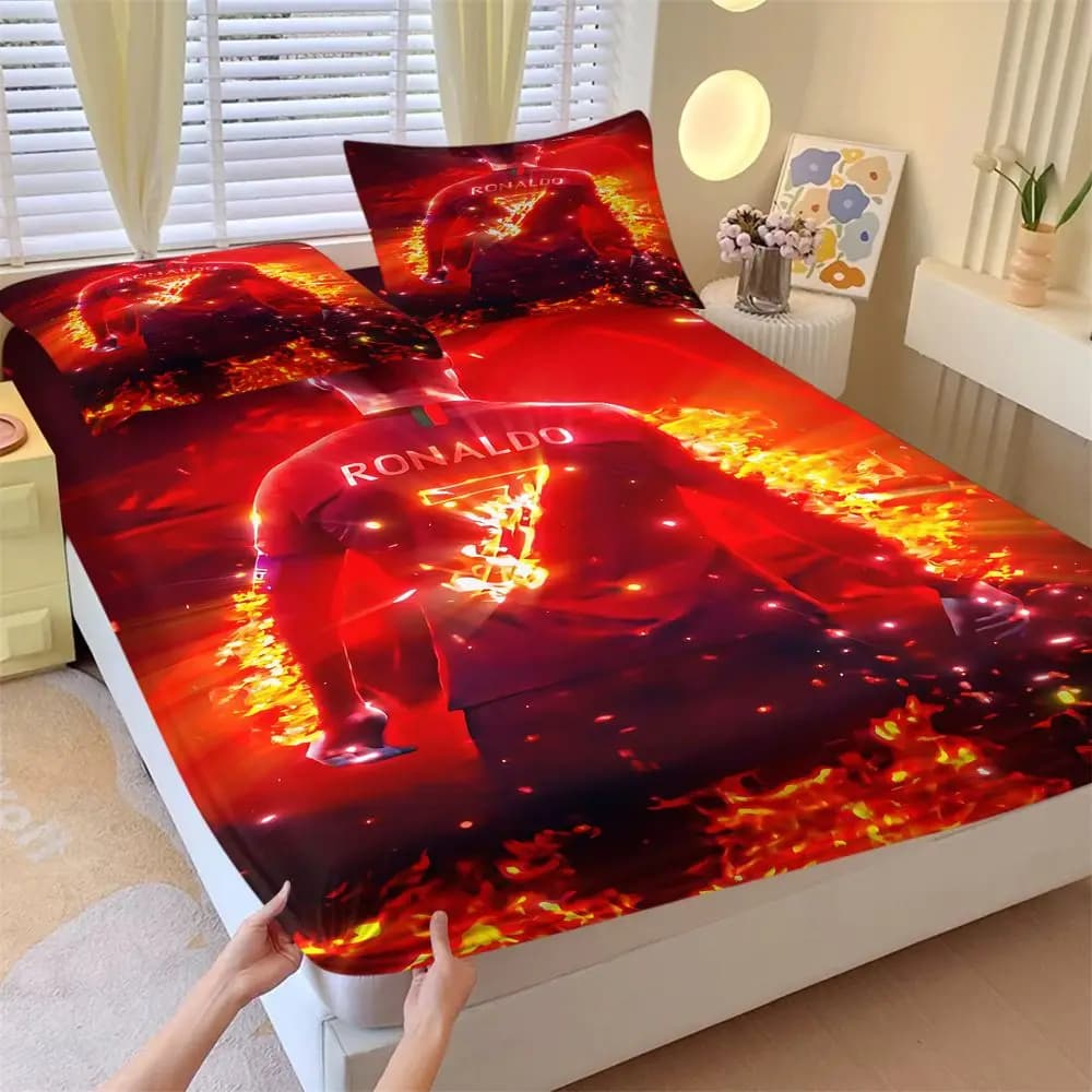 Football Star Digital Print Fitted Sheet Set Luxury Bed Sheets Set Soft Bedding Set for Soccer Fans Kids Boys Bedroom Decor