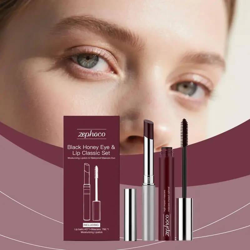 Set 2 pieces Classic Brown: Mascara Volumizzante e Balsamo Labbra Nutrition - Makeup Kit Eyes and Lips with Natural and Elegant finish