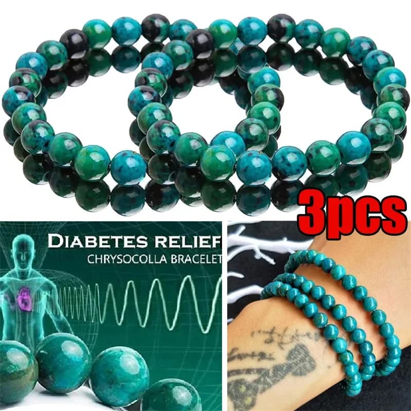 Bracciale in crisocolla malachite Donna Uomo Bracciale con perline in pietra naturale Bracciale rotondo per alleviare il diabete Guarigione Gioielli per perdere peso