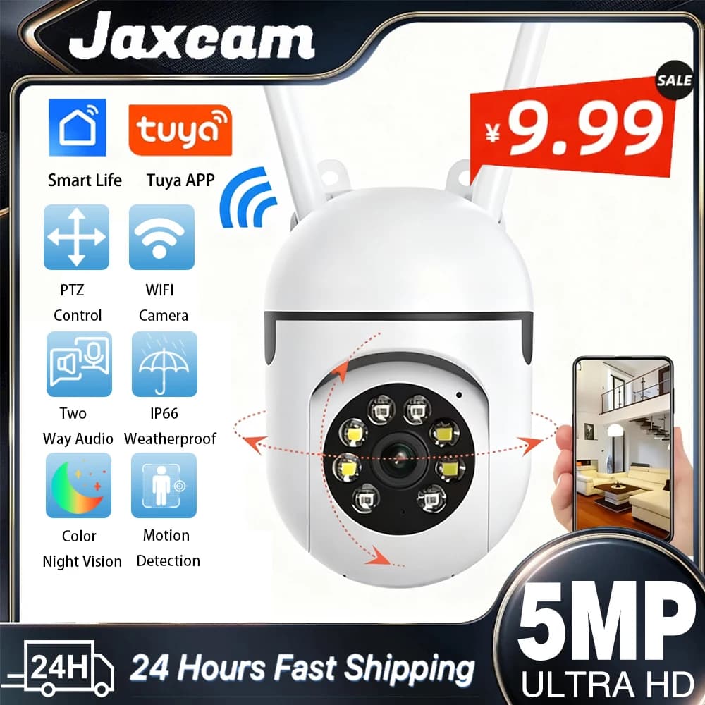Jaxcam TUYA 5MP Smart Life CCTV Wifi Telecamera Wireless Telecamere di Sorveglianza di Sicurezza Esterna AI Smart Tracking Audio Bidirezionale
