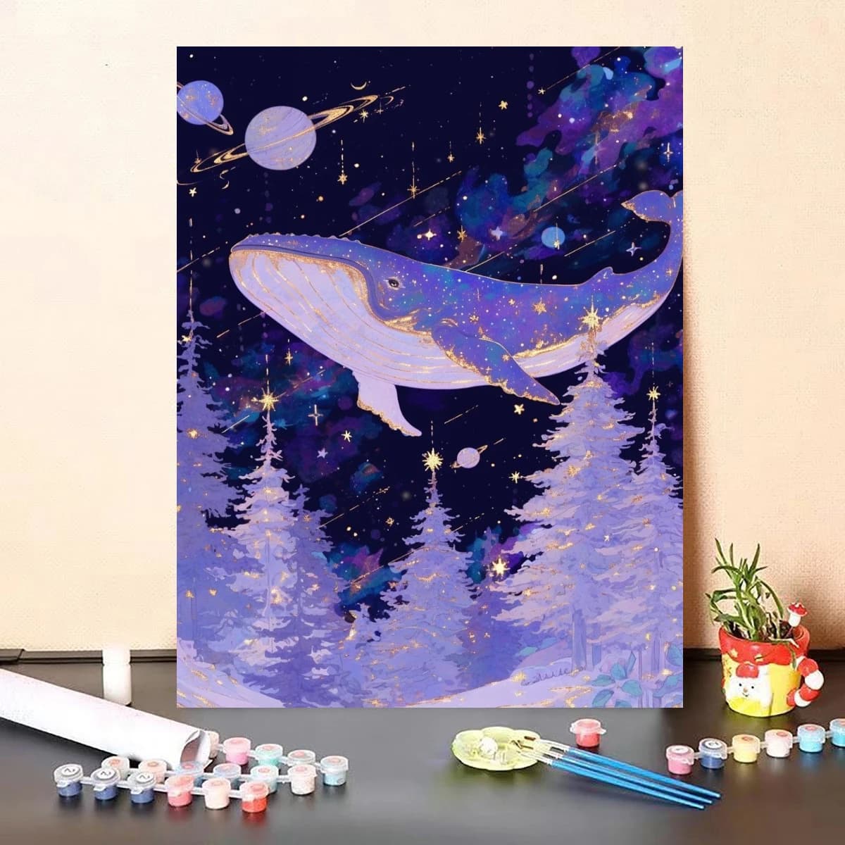 Modern Canvas Oil Painting Fantasy Space Whale Paint by Numbers for Living Room Bedroom Home Decor No Frame
