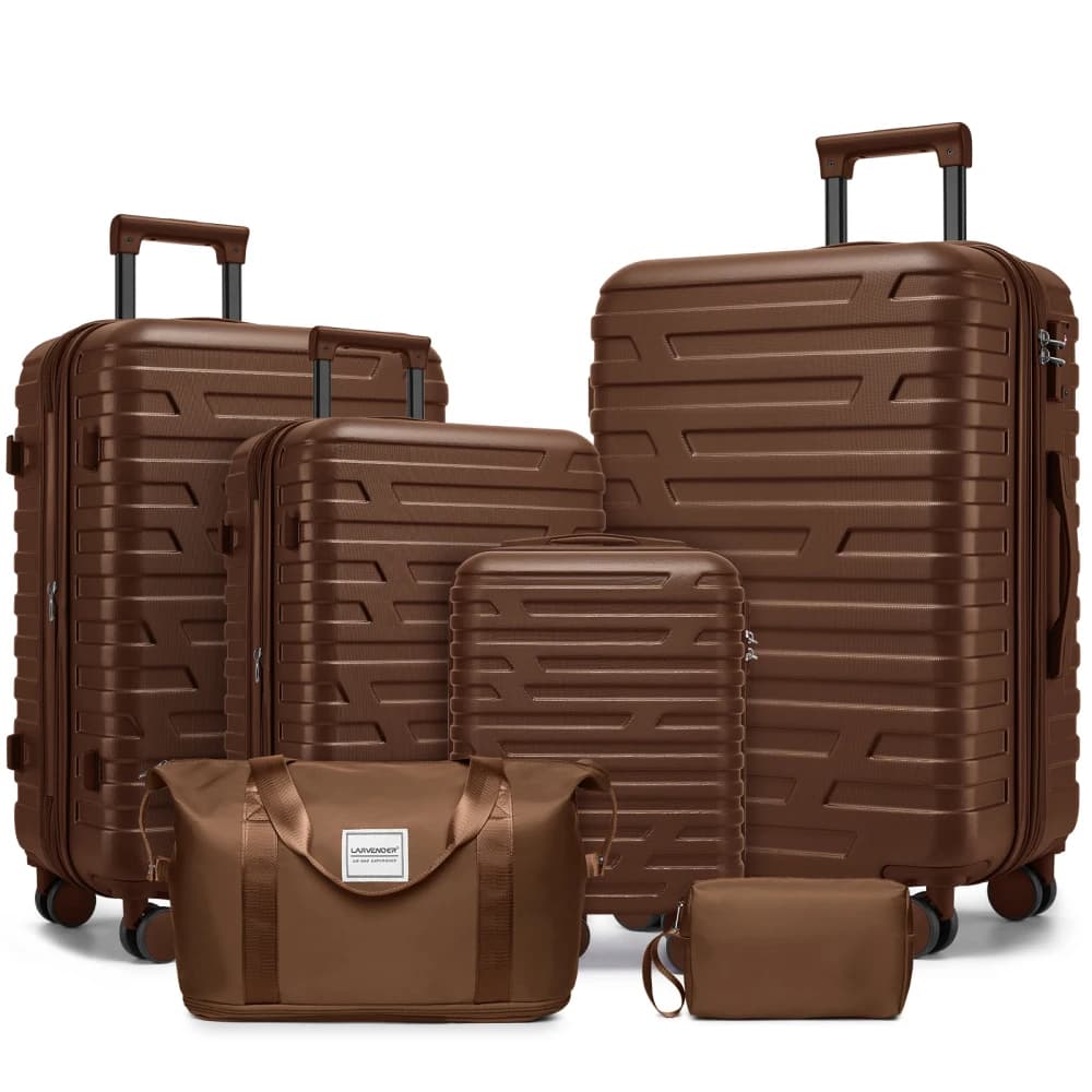 Luggage Sets 6 Piece with Duffel Bags, Hardside Expandable Suitcases with Spinner Wheels, Mocha