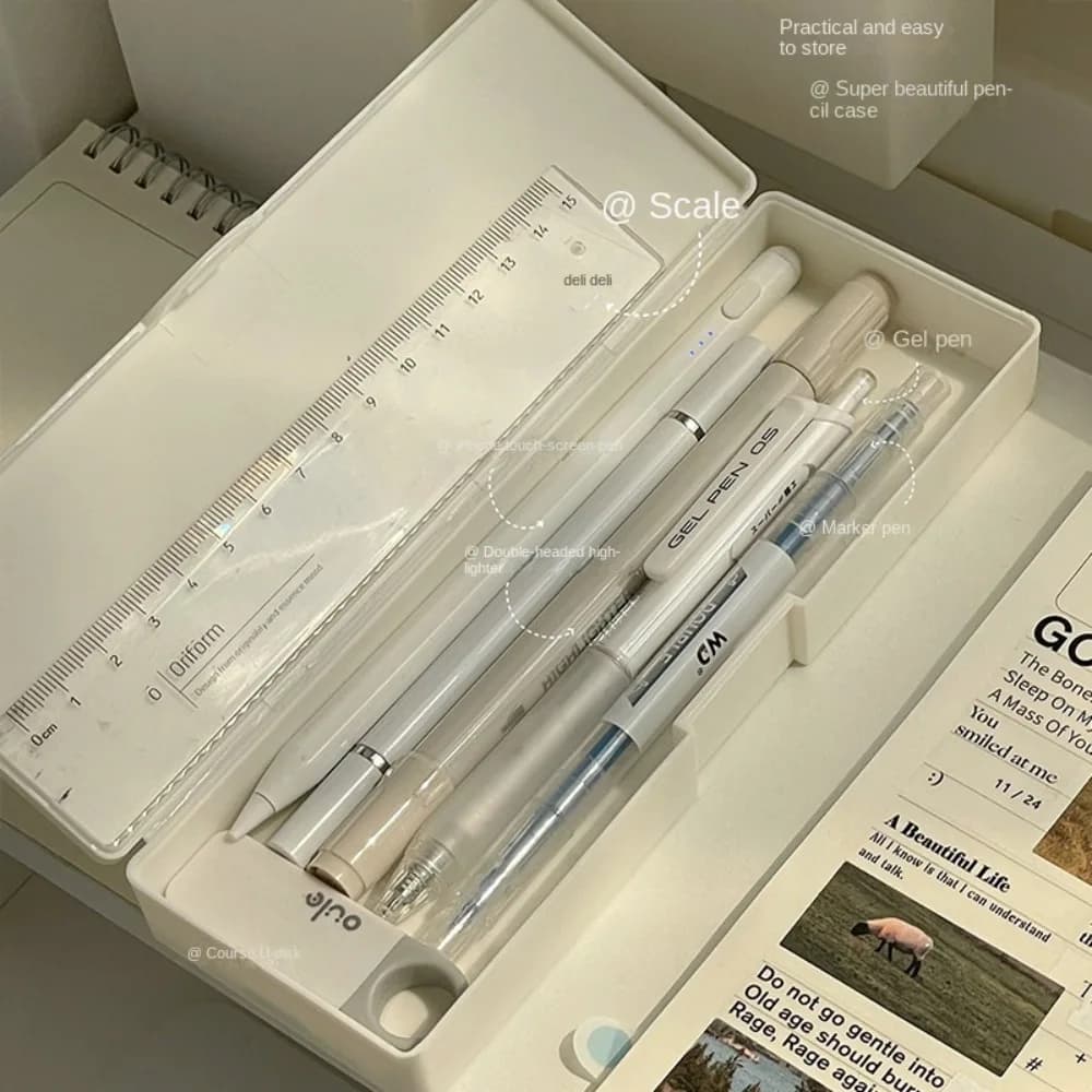 Desktop Storage Box Plastic Pencilcase Transparent Organizer Pen Case Large Capacity Pencilbag Pen Pouch School Supply