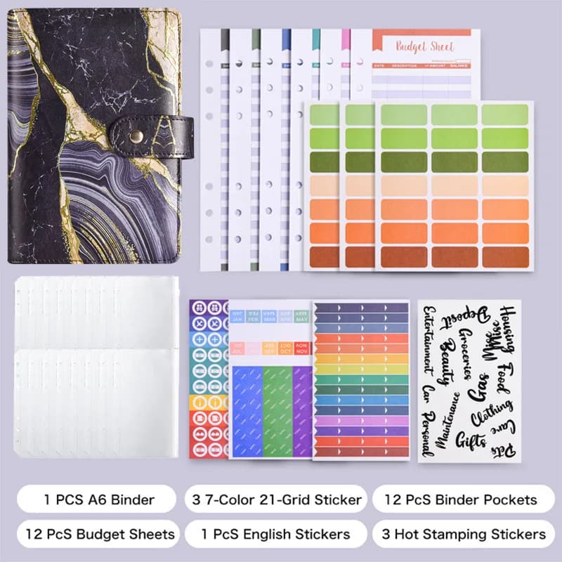 Copertine per raccoglitori A6, agenda budget, tasche per raccoglitori, buste in plastica con cerniera per risparmiare denaro