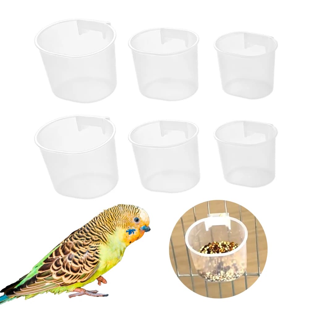 Transparent Bird Food Bowl Small Food Water Container for Parrot White-Eye Canary Hanging Food Cup Bird Cage Accessories 20Pcs