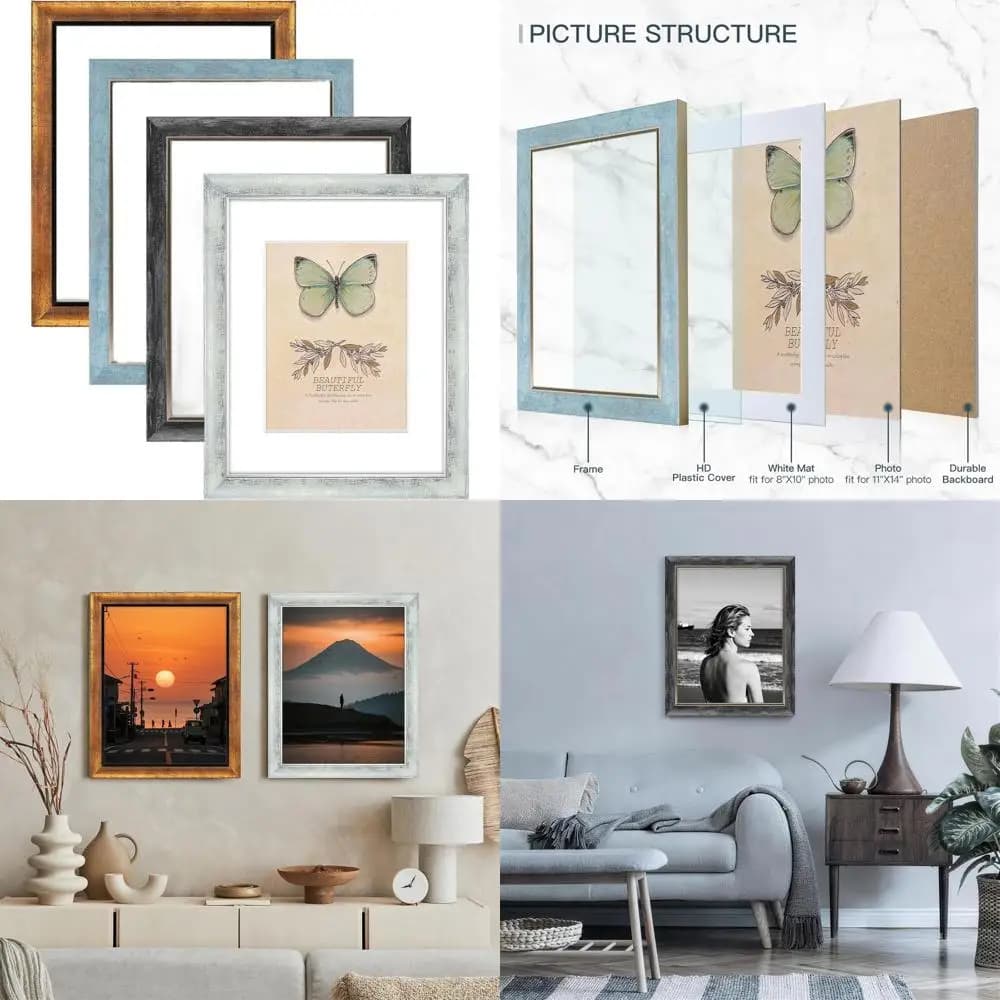 Set of 4 Rustic Frames in Farm Style with Finishing Effect Aged Wood for Family, Friends and Gifts