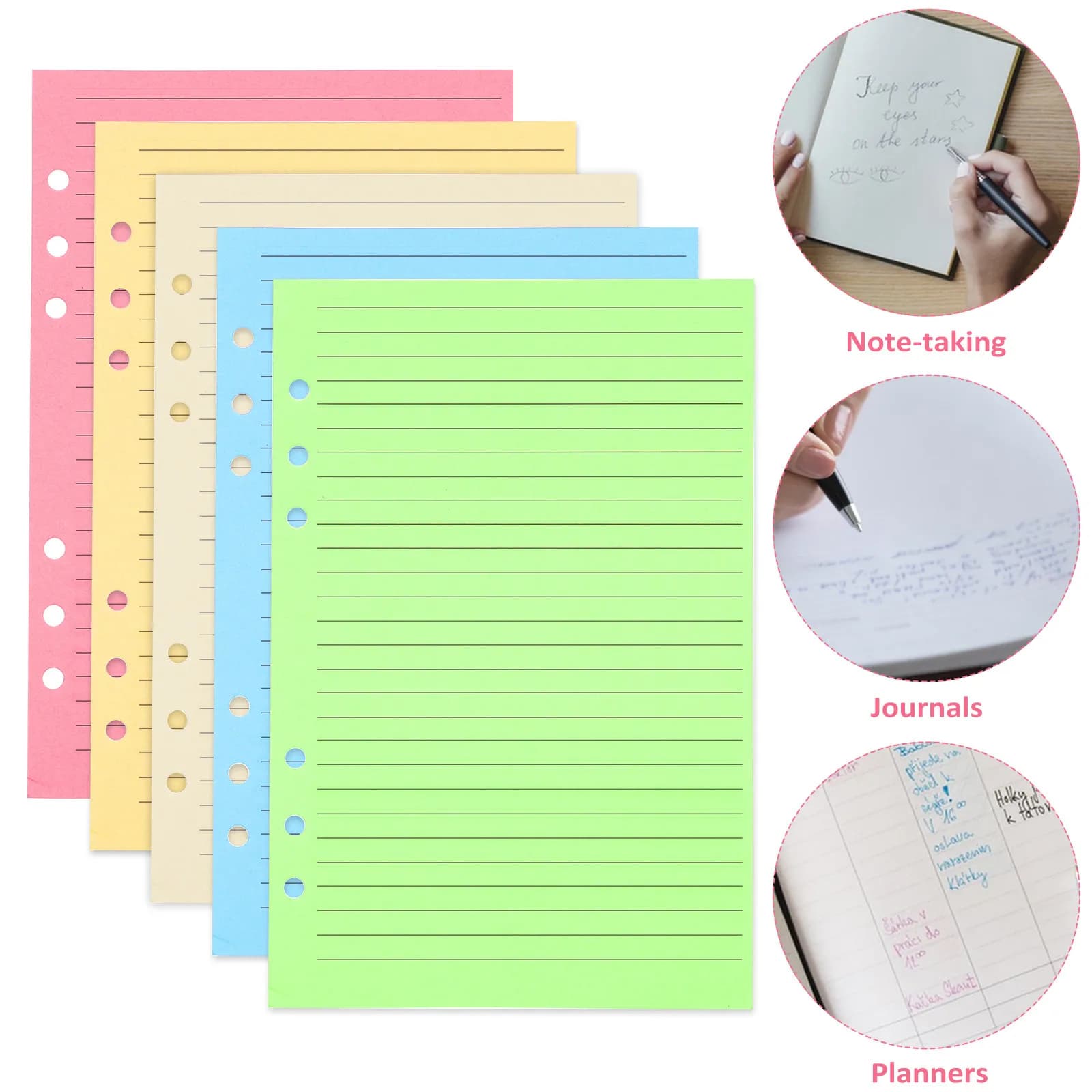 50 Fogli di Ricambio A5 per Planner, Carta Spessa a 6 Fori, Inserti per Quaderni e Diari
