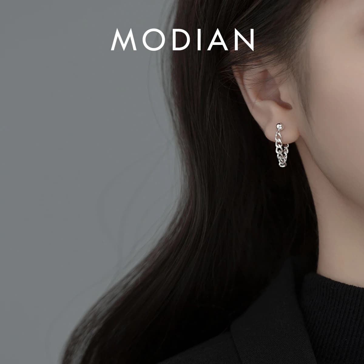 MODIAN 100% 925 Sterling Silver Spessore Maglia di Blocco Catena Orecchini con perno Per Le Donne Degli Uomini Punk Hip Pop Gioielli di Moda Unisex