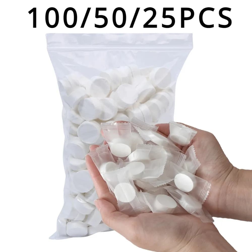 100/50/25PCS Asciugamano compresso Usa e getta Moneta Asciugamano per il viso Trucco portatile Panno per la pulizia Viaggi all'aperto Barbecue Camping Hotel