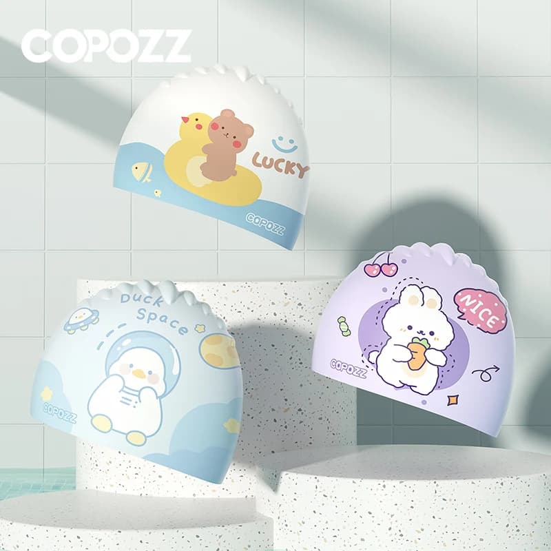 Cute cartoon bigger swimming head for kids stretch fabric for long hair kids protect the ears pool hat for boys and girls swim