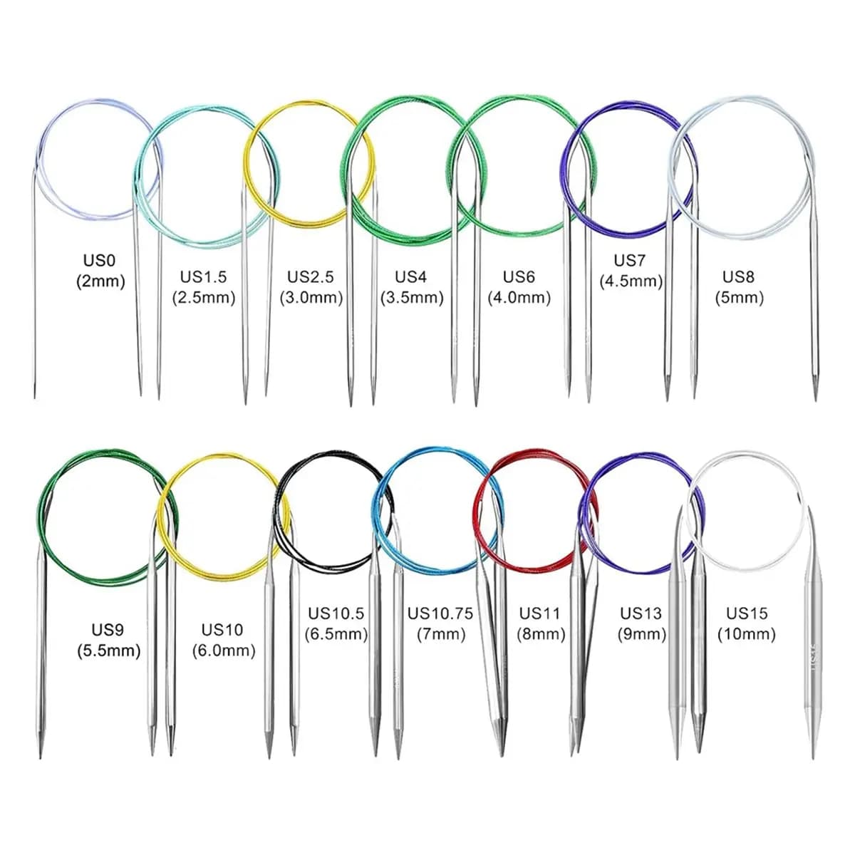 NUOVO set di ferri da maglia circolari, 2,0 mm - 10,0 mm/US0 - US15, set da 14 pezzi di ferri da maglia lunghi, 80 cm/32 pollici