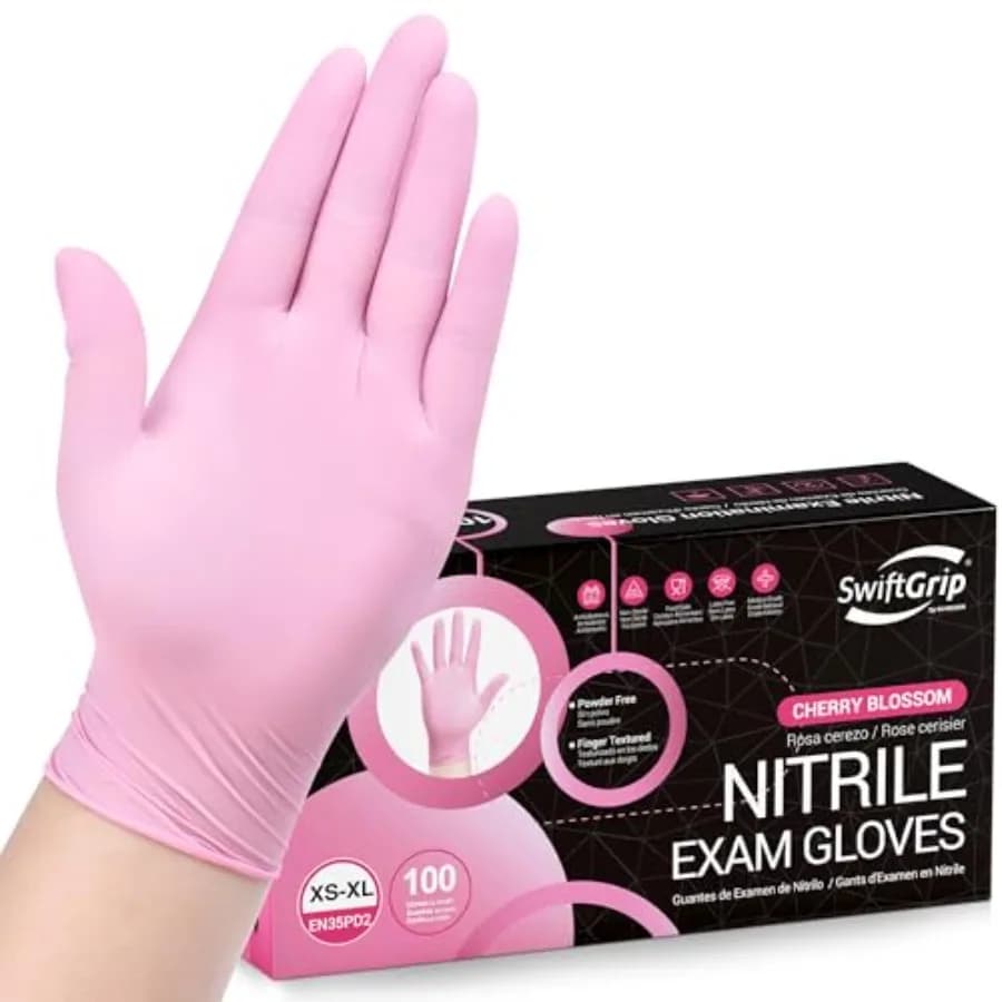 Guanti in Nitrile Rosa 3-mil, Guanti Industriali Monouso Senza Lattice per Pulizie e Estetica, Senza Polvere, Confezione da 100 Pezzi, Taglia S