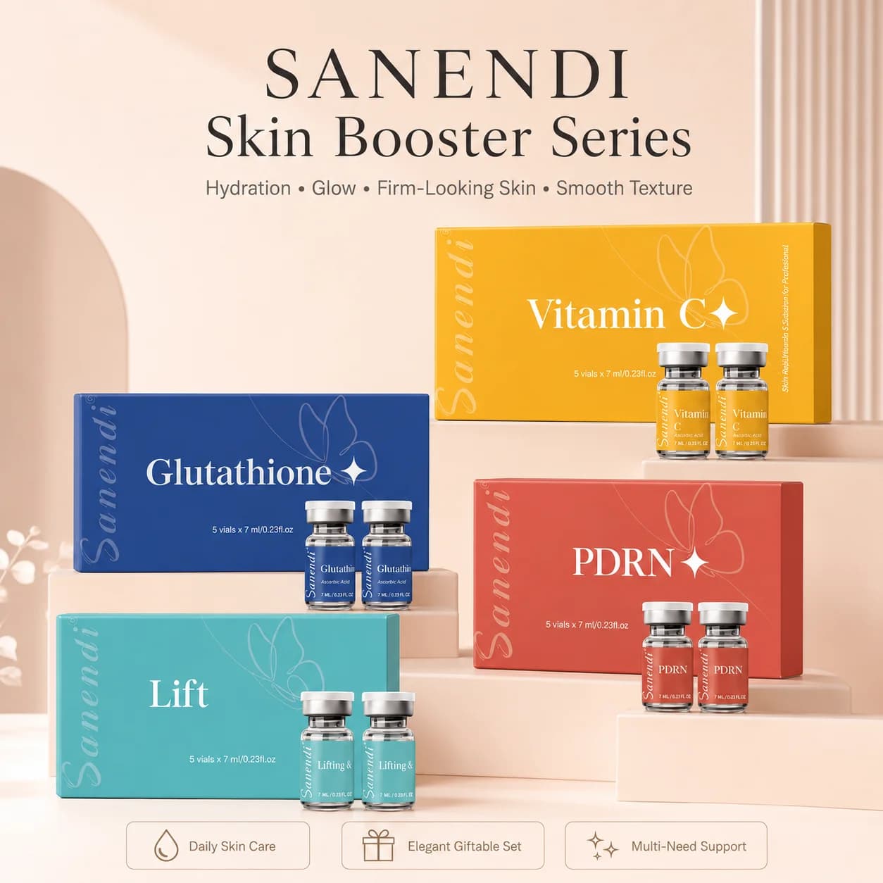 Sanendi Salmon DNA Essence Set Vitamin C Gluta Lift Peptide Facial Serum Korean Skin Care Brighten Hydrat Elastic Radiance