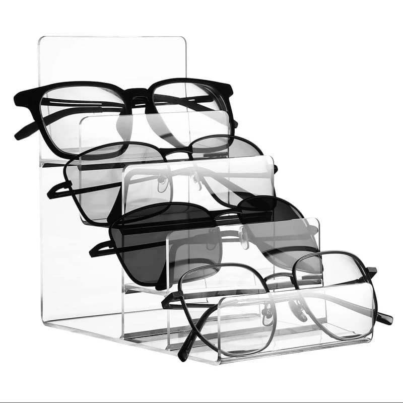 Exhibitor Transparent 3/4 Levels for Glasses, Door Sunglasses, Wallets, Scale Shelves for Exhibition of Figures and Objects
